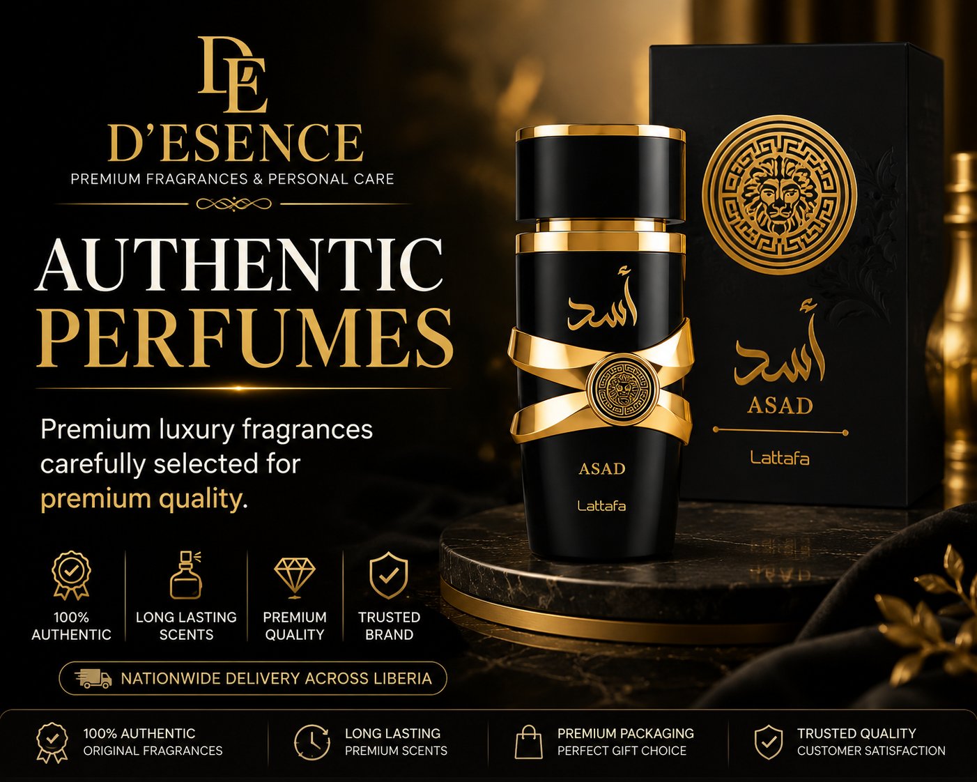 D’ESENCE authentic premium perfumes featuring luxury fragrance collection available in Liberia