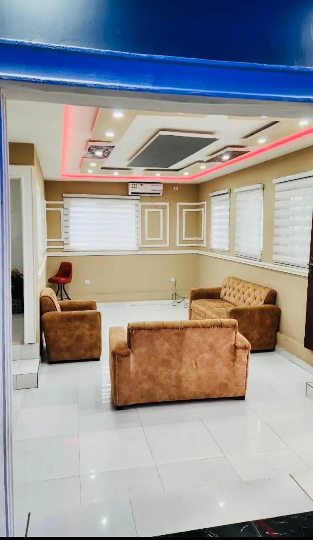 Modern living room interior of duplex for sale in Liberia