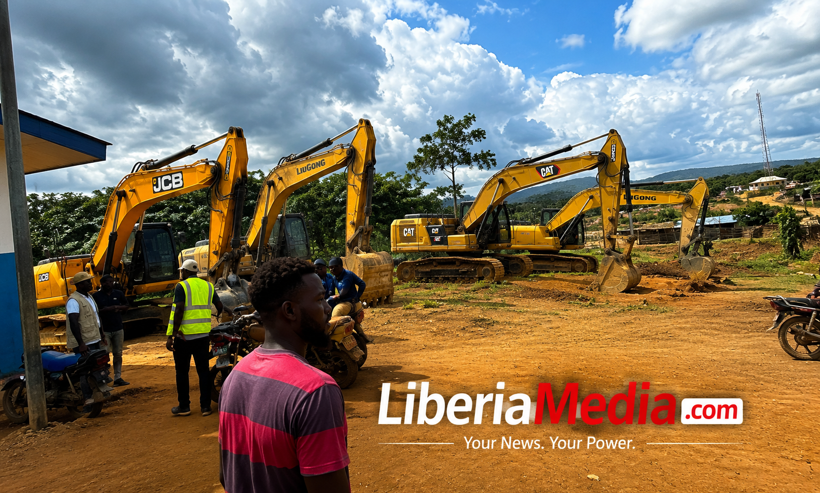 Ministry of Mines and Energy enforcement officers escort suspected illegal mining operators during a compliance operation in Gbarpolu County, Liberia.