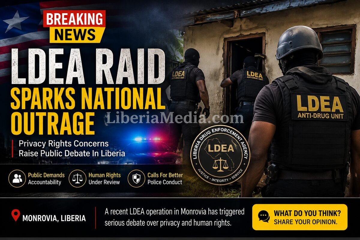 LDEA officers conducting a drug raid in Liberia, an incident that sparked significant national outrage.