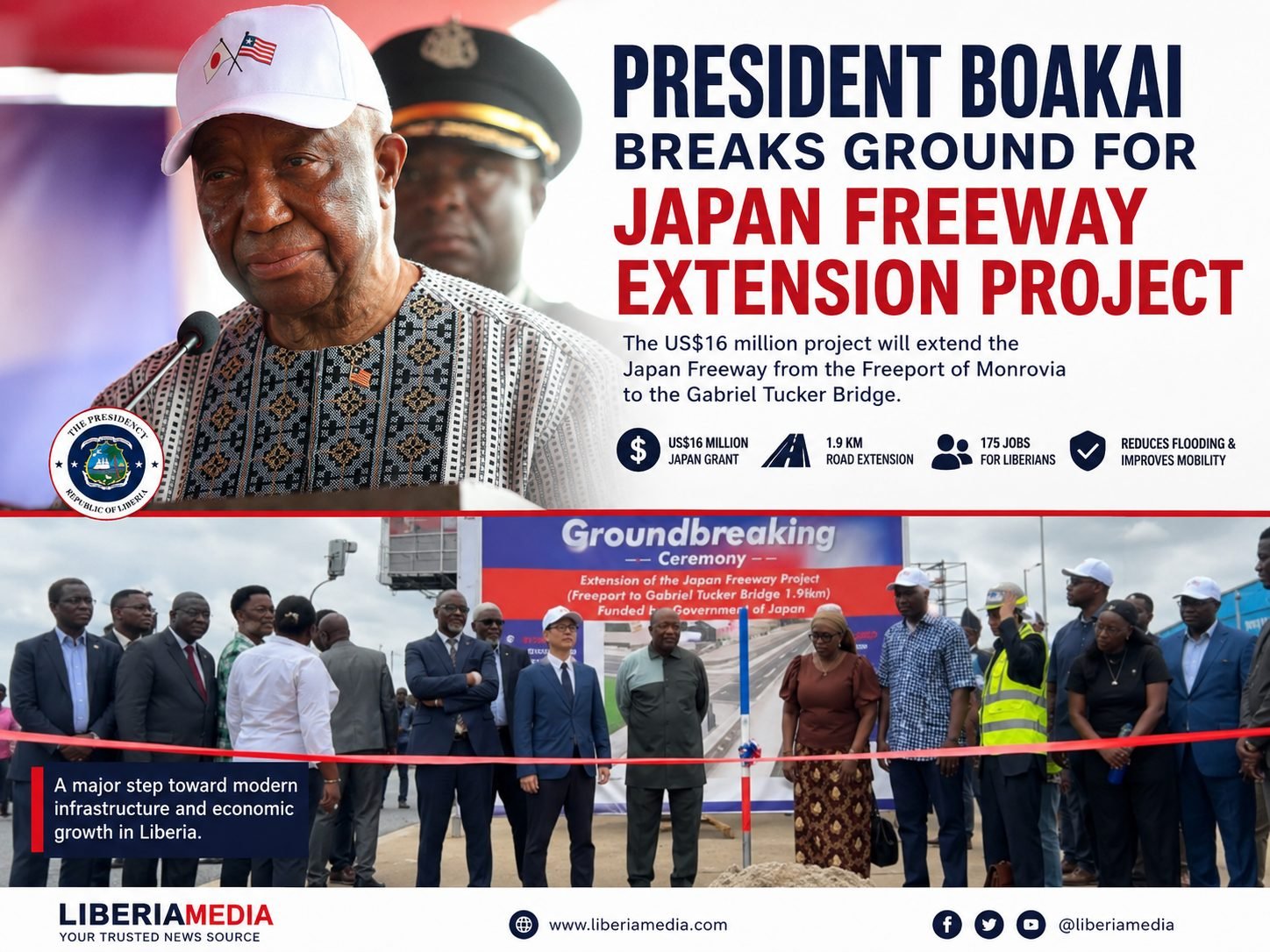 An overview of the Japan Freeway Extension Project in Liberia, showing infrastructure development progress.