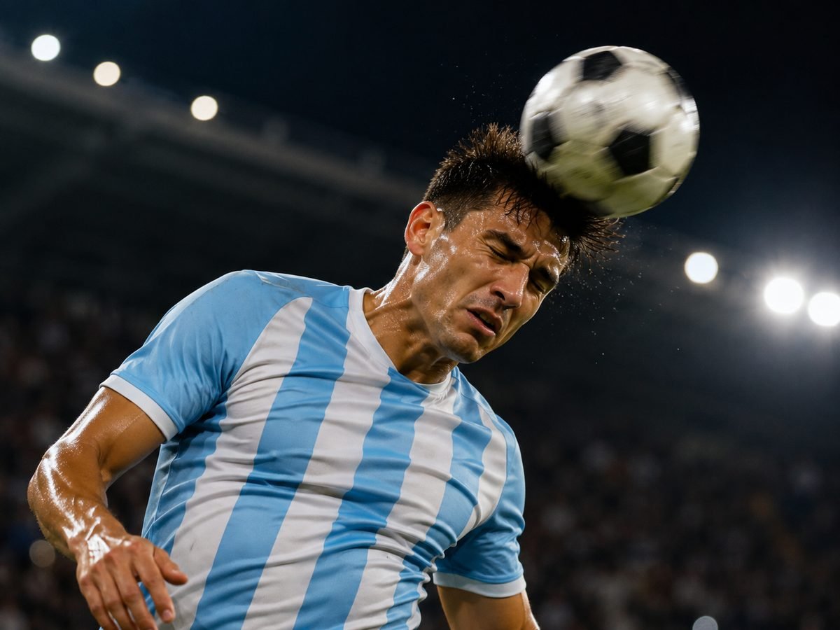 Argentina World Cup Final Header Close-Up Close-up of a player heading the ball during the Argentina World Cup final push