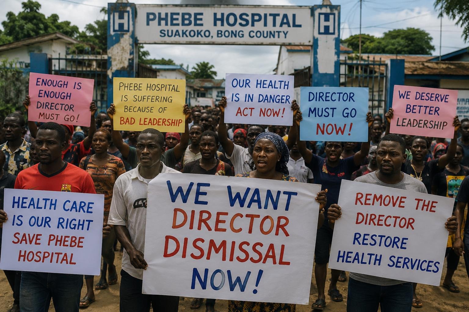 Phebe Hospital Director Dismissal protest by residents in Suakoko, Bong County, Liberia
